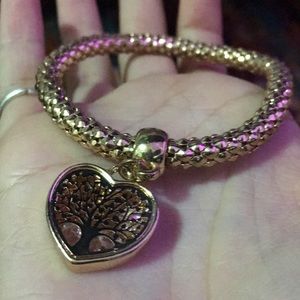 Gold Tree of Life Heart Charm Bracelet